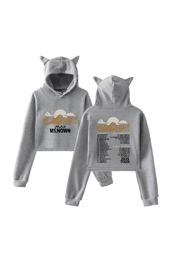 Max McNown Tour 2025 Short Hoodies Funny Cat Ear Sweatshirts Fashion Women Pullover
