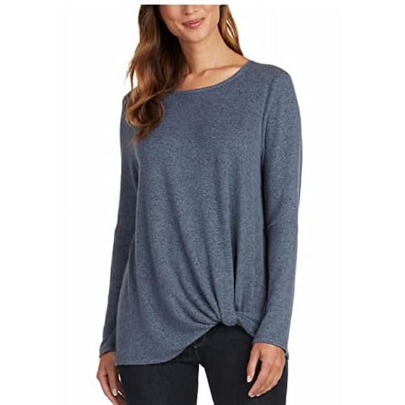 Max & Mia Ladies' Long Sleeve Side Twist Top (X-Large, Denim Blue)