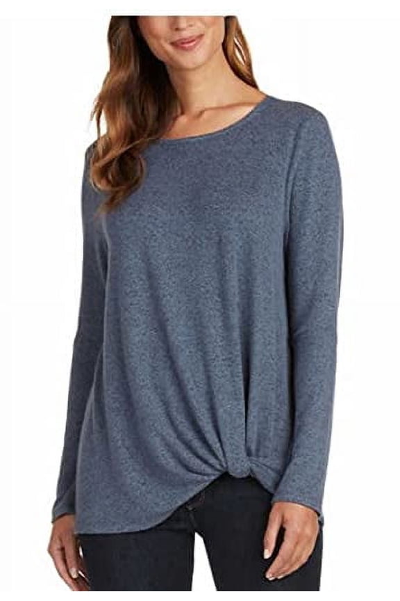 Ladies' Long Sleeve Side Twist Top (X-Large, Denim Blue)