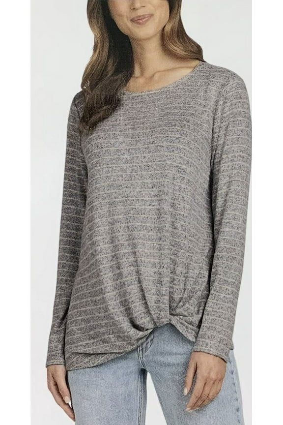 Women's Cozy Twist Front Tunic, Heather Gray with Natural Stripes XL