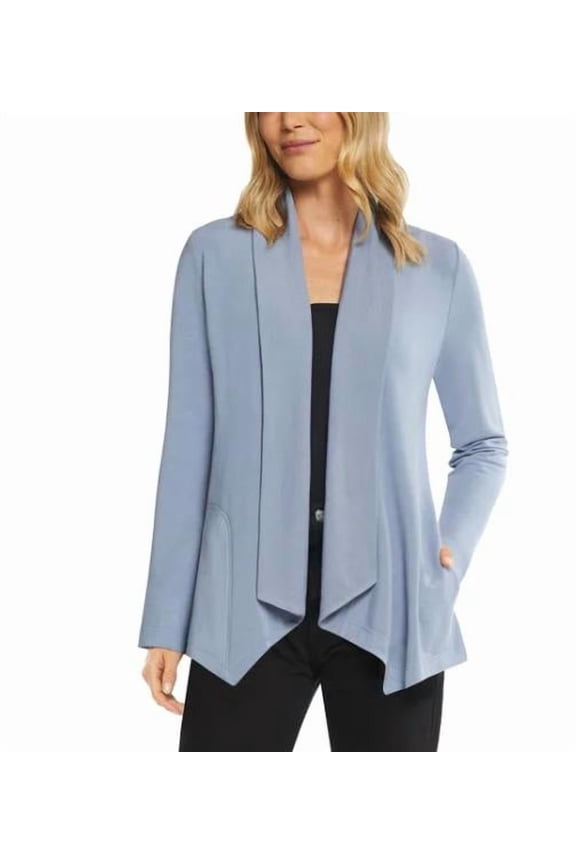 Women's Open Front Lightweight Drape Cardigan with Pockets (Light Denim, Medium)