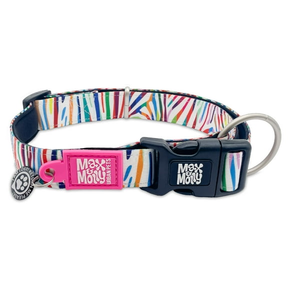 Max & Molly Soft Padded Neoprene Dog Collar w/Smart ID Gotcha! QR Pet Safety Tag, Durable, Waterproof, Anti-Stink, Machine Washable Collar for Dogs, Rainbow Zebra, M