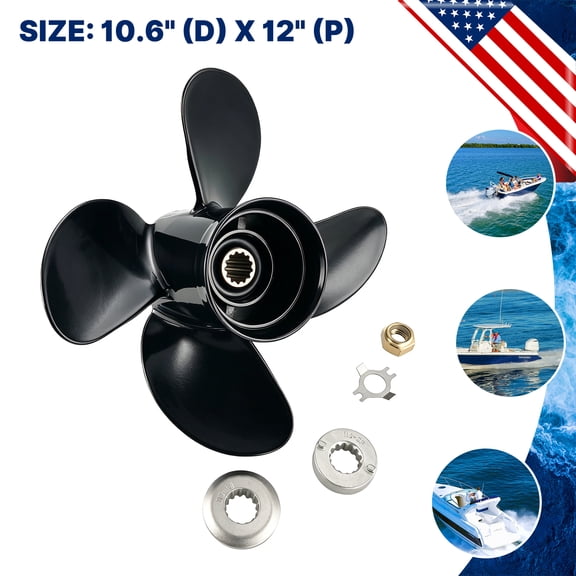 Max Motosports Aluminum Propeller 10.6 x 12 in for Mercury 25-70HP 13 Tooth 4 Blade 48-8M8026625