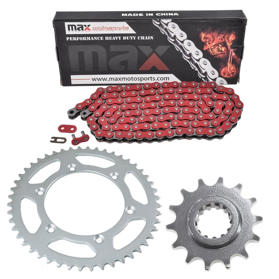 Max Motosports Red Drive Chain & 15/44 Tooth Sprockets Set for Suzuki DRZ400S 2003, Kawasaki KLX400 2000-2024