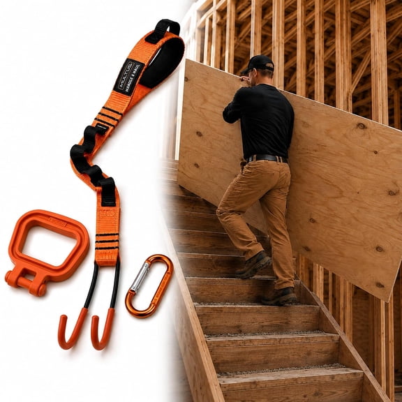 Max Mover II Panel Carrier - Drywall & Plywood Carrier Tool | Large J-hook, carabiner & ergonomic handle; lifts drywall, plywood, sheetrock, doors; less strain