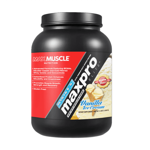 Max Muscle Sports Nutrition MaxPro Elite Whey Protein Powder, 30g Protein, Vanilla Ice Cream, 4 lb