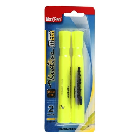 Max Pen Vivaline Mega Highlighter, Chisel Tip, Yellow, 2pk