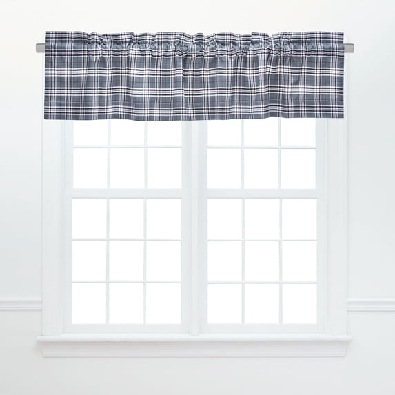 Max Plaid Gray 100% Cotton Set of 2 Window Valances 15.5" x 72"