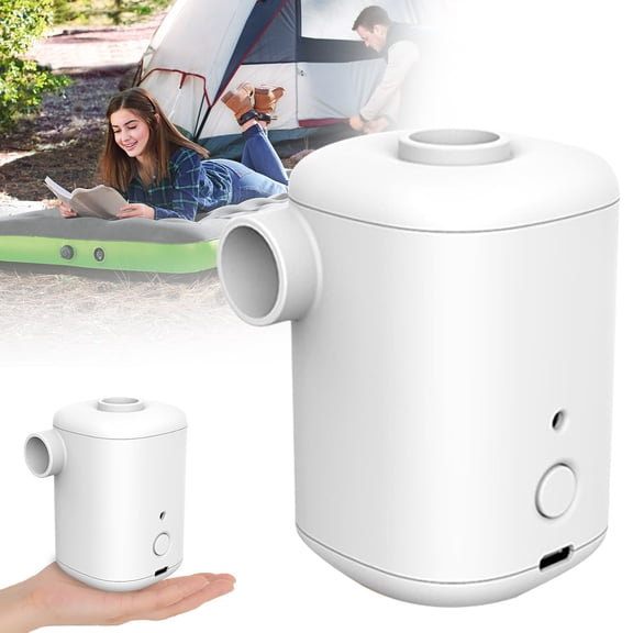 Max Portable Electric Air Pump, 3000mAh USB Rechargeable Fast Inflate Deflate for Airbeds Pool Toys Inflatables, Cordless Compact for Beach or Travel, White, By Harlik