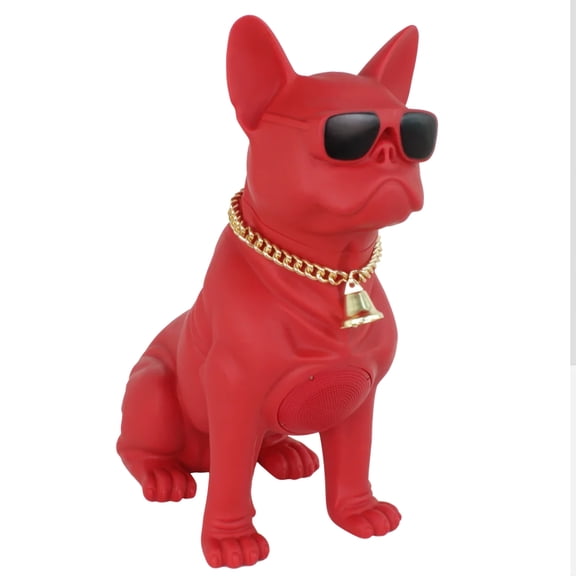 Max Power Large French Bulldog Wireless Bluetooth Speaker with FM Radio and Collar, Red