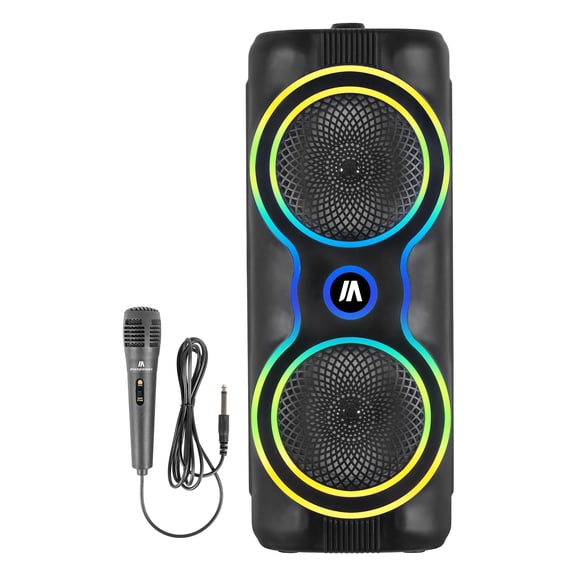 Max Power MPD6M 6.5" Bluetooth Karaoke Speaker with LEDs, Dual Woofers and Microphone