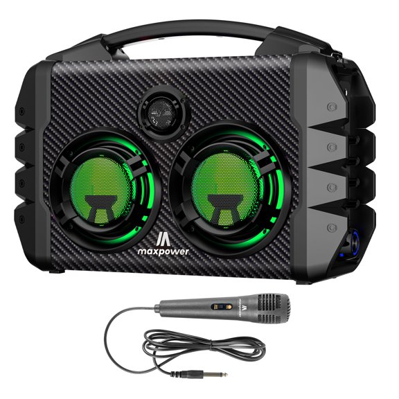 Max Power Party Box Portable Bluetooth Karaoke Speaker with LED Lights, Green