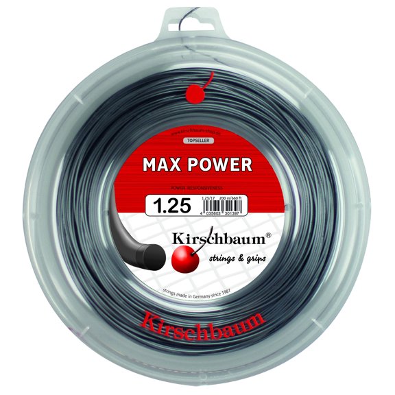 Kirschbaum Max Power Tennis String Reel, 660 ft, Silver, Gauge 1.25mm / 17G