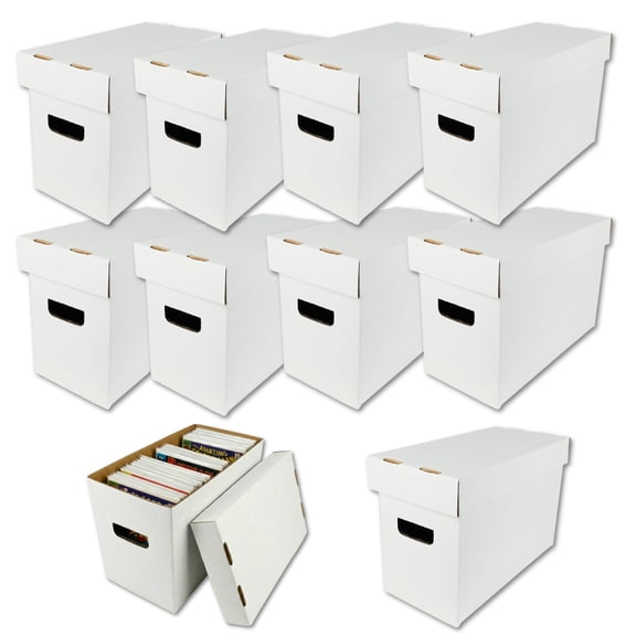 Max Protection Comic Book Storage Boxes - Pack of 10 - Short Cardboard for 150-175 Comic Books - Double Thickness Design - Premium Stackable Book Box for Silver Age & Modern Comics
