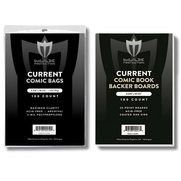 Max Protection Premium Current Comic Book Bags and Boards - Ultra Clear Current Comic Book Sleeves & Backing Boards - Flap Closure with Acid-Free Quality Materials - Collector's Choice, 500 ct