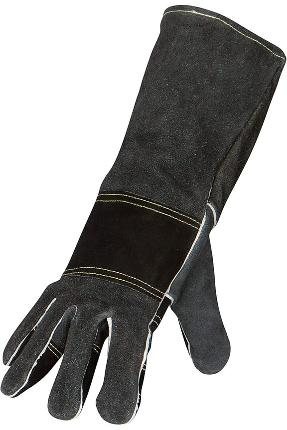 Max Protection Unisex Waterproof Leather Animal Handling Gloves, Black, Medium