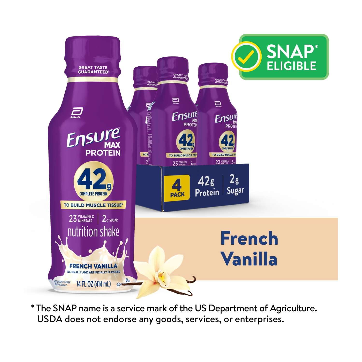 Ensure Max Protein Shake, 42g High Protein, French Vanilla, 14 fl oz, 4 Pack