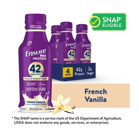 Ensure Max Protein Shake, 42g High Protein, French Vanilla, 14 fl oz, 4 Pack