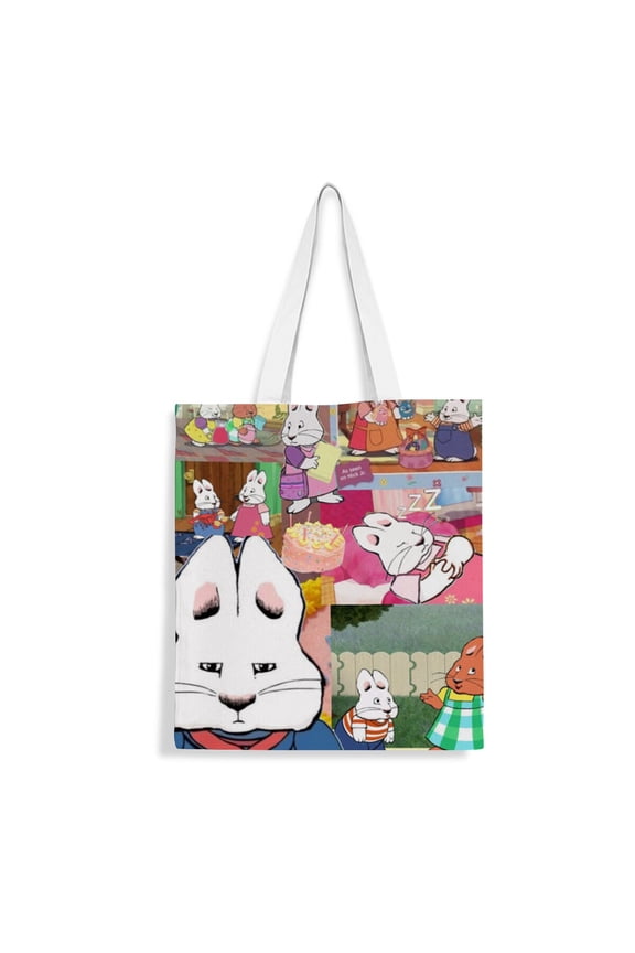 Max and Ruby canvas Tote Bag handbag: Cute cat design tote for women, perfect for grocery shopping, featuring a reusable style and inner zipper, dimensions 13.8 x 15.8 inches (35x40cm).
