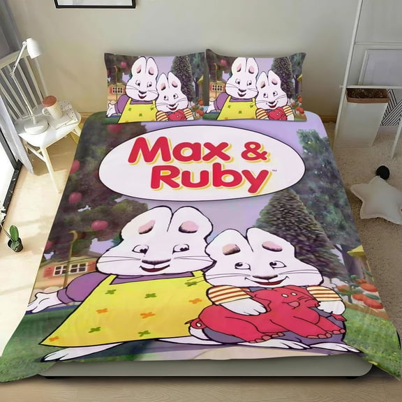 Max and Ruby-themed Bed Sheet Set Three Piece Set Comfortable And Skin Friendly Unique Design Home Decor Gifts For Family Friends fans54x79Inches135cm*200cm