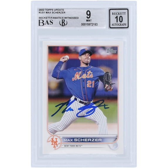 Max Scherzer New York Mets Autographed 2022 Topps Update #US1 Beckett Fanatics Witnessed Authenticated 9/10 Card - Fanatics Authentic Certified