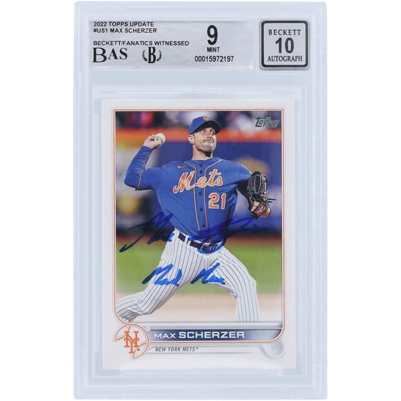 Max Scherzer New York Mets Autographed 2022 Topps Update #US1 Beckett Fanatics Witnessed Authenticated 9/10 Card with "Mad Max" Inscription - Fanatics Authentic Certified