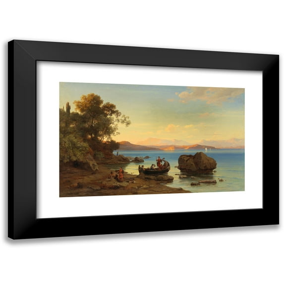 Max Schmidt 24x16 Black Modern Framed Museum Art Print Titled - Coastal Landscape with Amazons