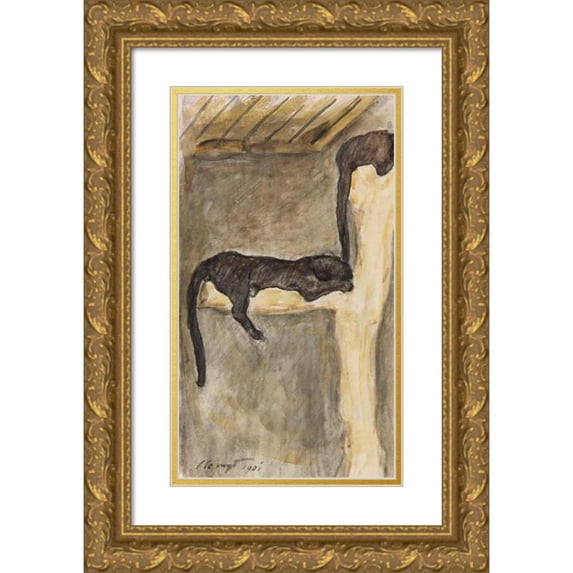 Max Slevogt 15x24 Gold Ornate Framed and Double Matted Museum Art Print Titled - Pantherpaar Im Frankfurter Zoo (1901)