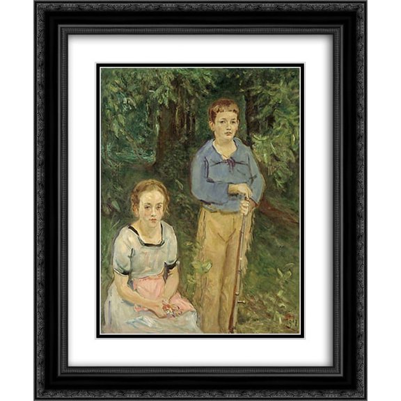 Max Slevogt 2x Matted 20x24 Black Ornate Framed Art Print 'Portrait of Nina and Wolfgang Slevogt (Children in the Forest)'