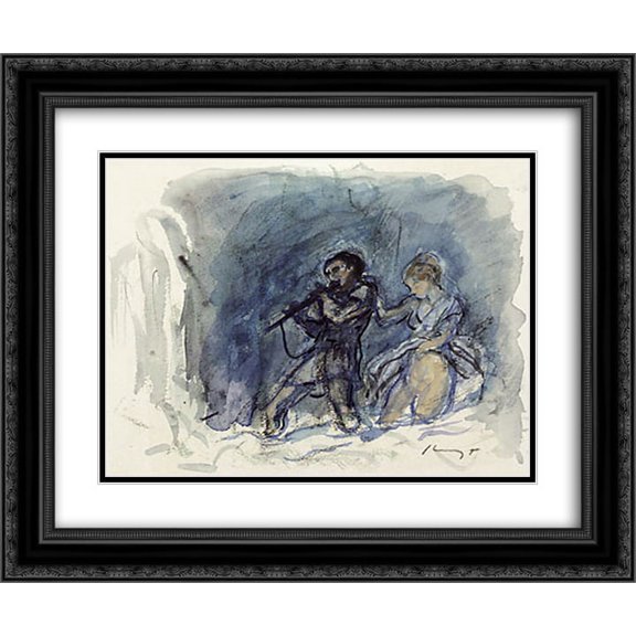 Max Slevogt 2x Matted 24x20 Black Ornate Framed Art Print 'Magic Flute Scene'