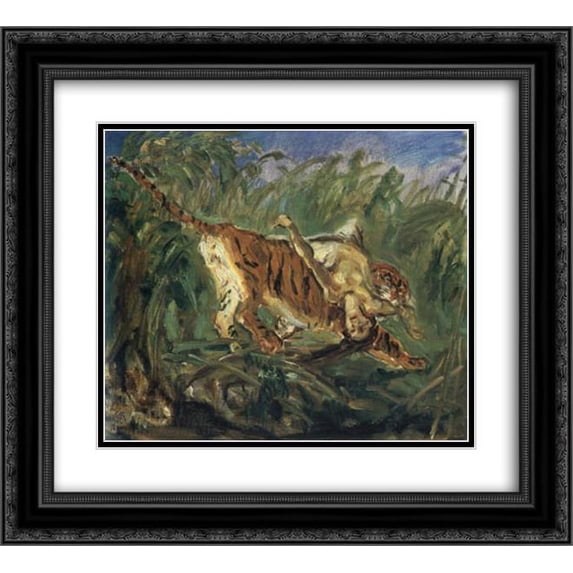 Max Slevogt 2x Matted 24x20 Black Ornate Framed Art Print 'Tiger in the Jungle '