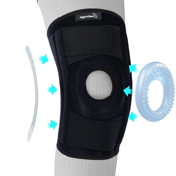 Max Smart Self Adjusting Knee Support with Adjustable Side Stabilizers - Knee Brace for Knee Pain Meniscus Tear, Relief Arthritis Pain, ACL, MCL, Knee Support for Men and Women, Black, One Size
