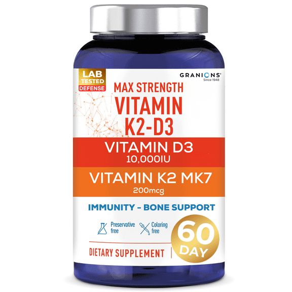 Max Strength D3 K2 Vitamin 10,000 IU MK7 Complex - Vitamin K2 D3 Supplement -Immune Support, Bone Health Supplements - 2 Month