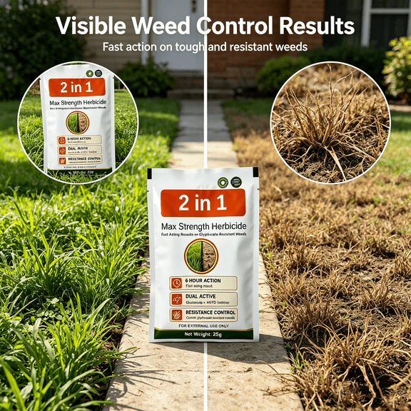 Max Strength Herbicide 2 in 1 Formula Fast Acting Results Dual Active Glufosinate and HPPD Inhibitor 25g for Glyphosate Resistant Weeds