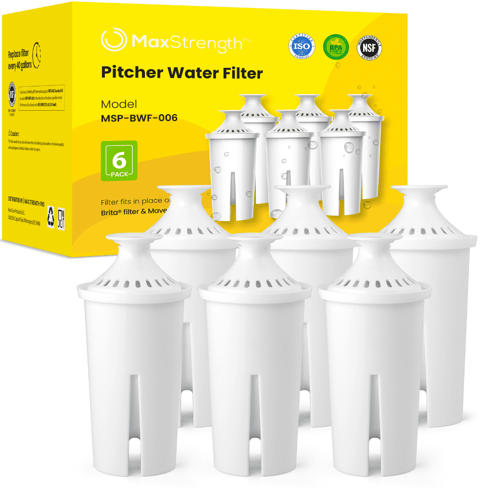 Max Strength Pro Replacement Water Filters 6pc Set Fits Brita Pitchers & Dispensers, BPA Free