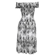 Max Studio London Cream Black Off-The-Shoulder Smocked-Bodice Maxi Dress XS