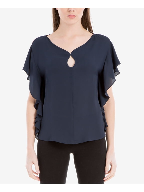 London Keyhole Flutter-Sleeve Top Womens S Blue shirt MSRP $89