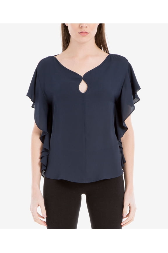 London Keyhole Flutter-Sleeve Top Womens S Blue shirt MSRP $89