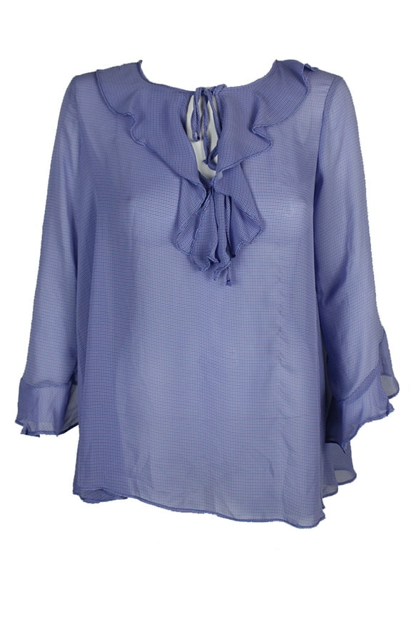London Ruffled Bell Sleeve Top Blue XS
