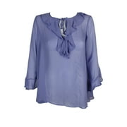 Max Studio London Ruffled Bell Sleeve Top Blue XS