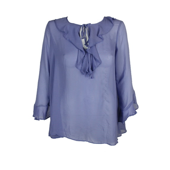 Max Studio London Ruffled Bell Sleeve Top Blue XS
