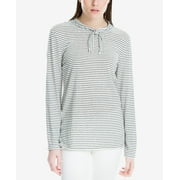 Max Studio London Striped Tie Neck T-Shirt Whiteblack S
