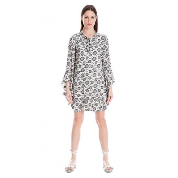 Max Studio London Tie-Neck Flounce Dress CreamBlack M