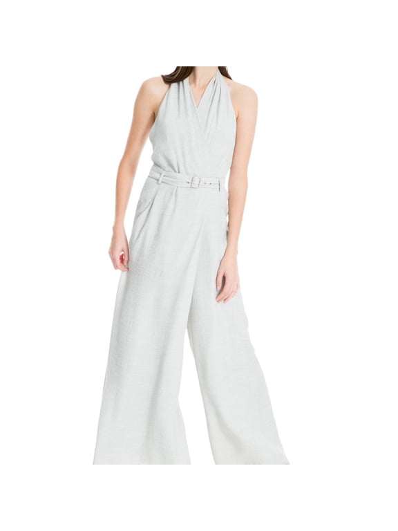 London Womens Belted Jumpsuit, Grey, Large