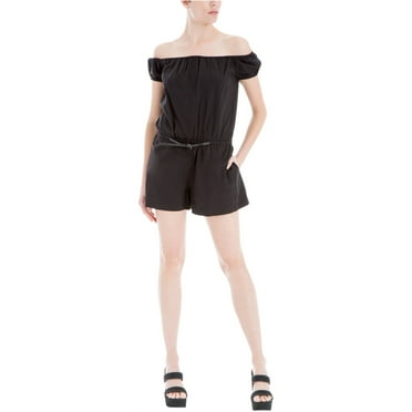 Max Studio London Womens Belted Romper Jumpsuit, Black, Small