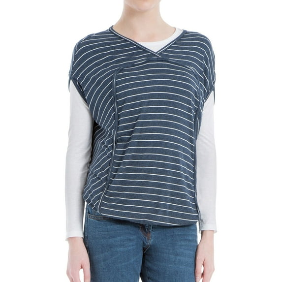 Max Studio London Womens Bubble Hem Basic T-Shirt, Blue, Small