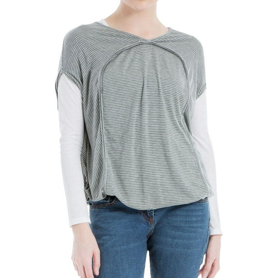 Max Studio London Womens Bubble Hem Basic T-Shirt, Grey, Small