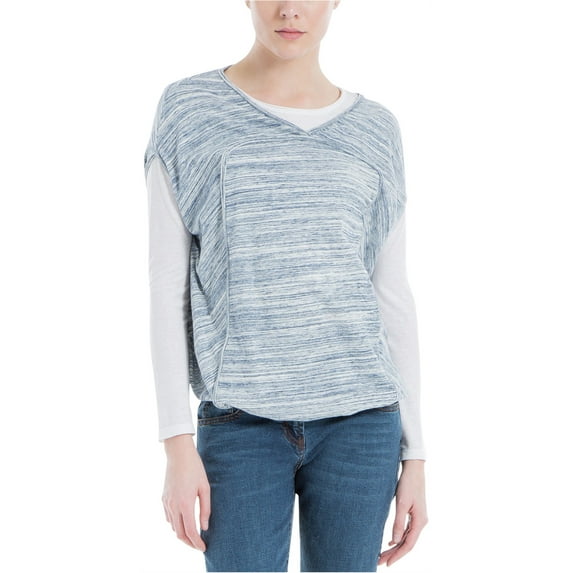 Max Studio London Womens Bubble-Hem Sleeveless Blouse Top, Blue, Large