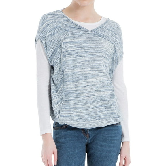 Max Studio London Womens Bubble-Hem Sleeveless Blouse Top, Blue, Small