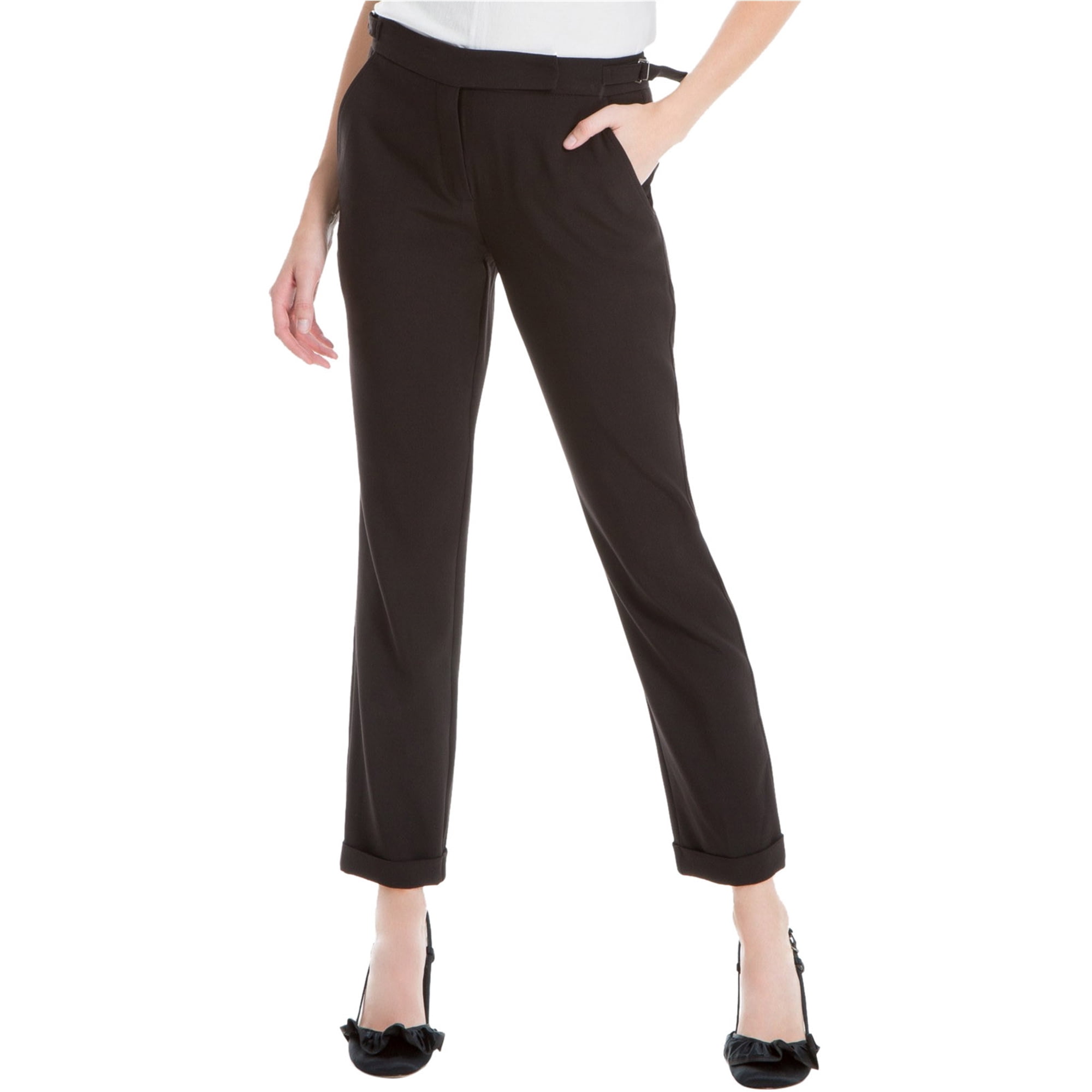 Max Studio London Womens Buckle Casual Trouser Pants, Black, 12